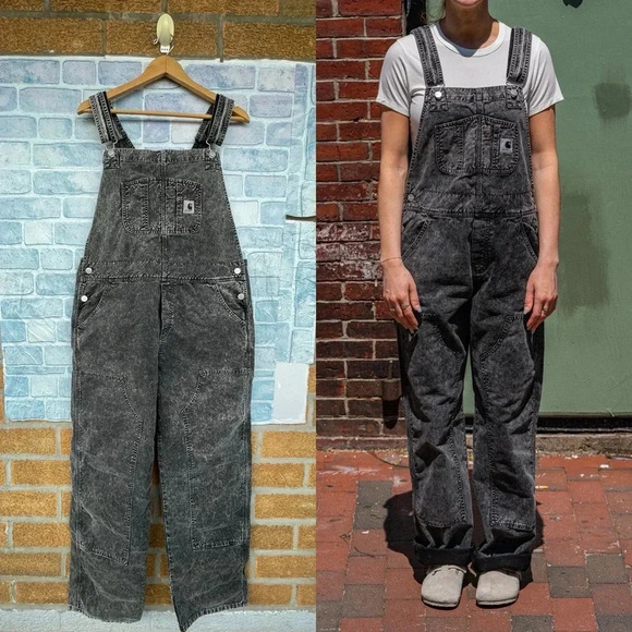 Carhartt Work In Progress acid Black Bib Double Knee Overalls large - Picture 1 of 16